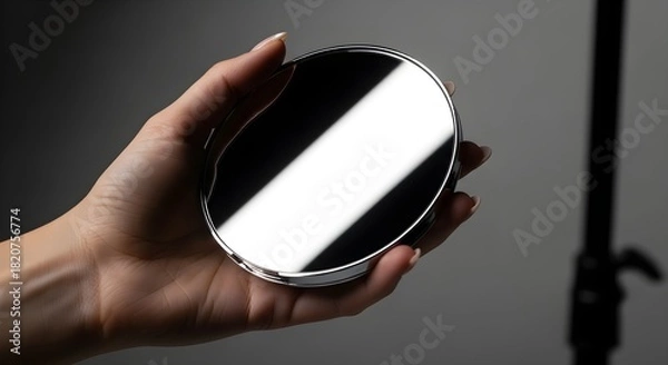Obraz Hand Holding a Stylish Compact Mirror Product Shot