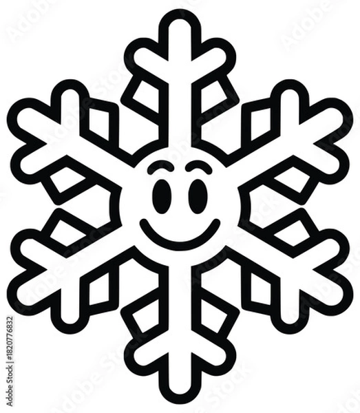 Fototapeta Snowflake Joy: A whimsical illustration of a smiling snowflake, exuding joy and cheerfulness, perfect for winter themes and holiday designs.