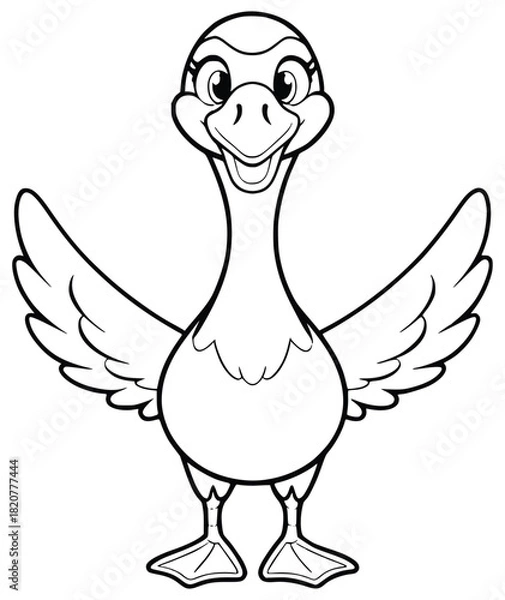 Fototapeta Playful Duck: A whimsical illustration of a charming duck with an inviting smile and outstretched wings, radiating joy and lightheartedness.