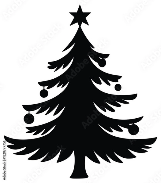 Fototapeta Holiday Silhouette: An elegant Christmas tree silhouette adorned with ornaments and a shining star, perfectly capturing the festive season's magic.
