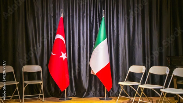 Obraz Turkey Italy Flags on Stage