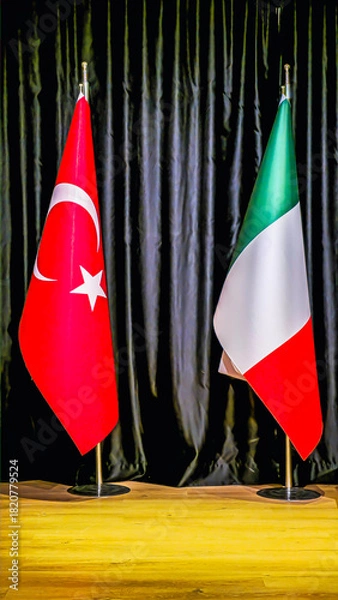 Obraz Turkey Italy Flags on Stage