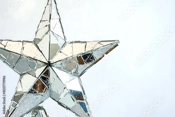 Fototapeta A shattered glass star ornament reflecting light in sparkling, fragmented patterns.
