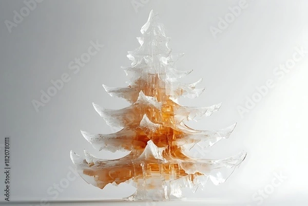 Fototapeta A modern Christmas tree sculpture made of segmented pieces with shiny highlights.