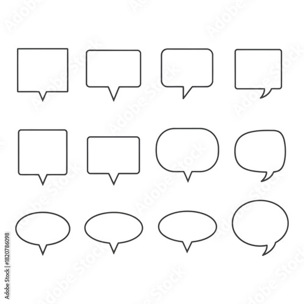 Fototapeta Collection of diverse speech bubble outlines in various shapes and sizes