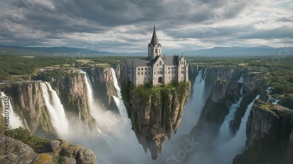 Fototapeta Lost in the Ice: Astronaut Stands in Cold Cave Reflecting in Liquid Surface