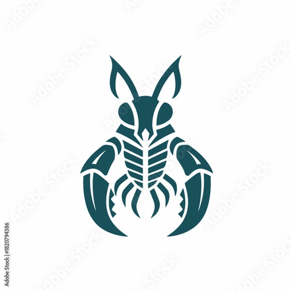 Fototapeta Stylized graphic illustration of a fantasy creature with lobster claws and rabbit ears.