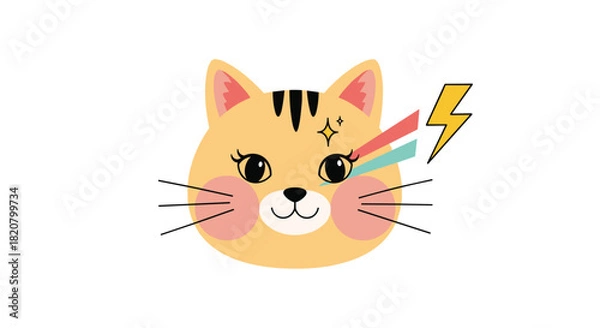 Obraz Expressive cat face with big eyes and playful lightning bolt details, conveying a vibrant and energetic personality.