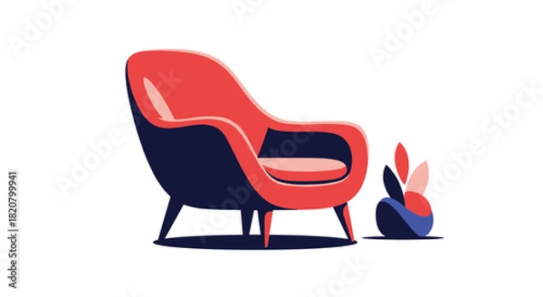 Obraz Elegant modern red armchair paired with a minimalist plant, creating a harmonious and stylish interior design composition.