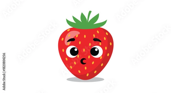 Obraz Adorable cartoon strawberry with big, innocent eyes and a happy expression, perfect for children's designs and sweet themes.