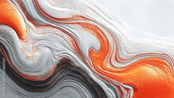 Obraz Abstract waves, orange highlights on textured white and gray