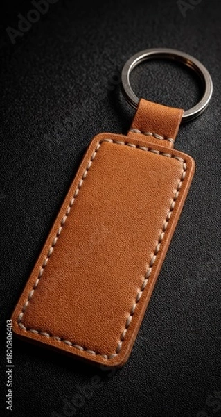 Obraz Leather keychain, rectangular with silver ring, textured black