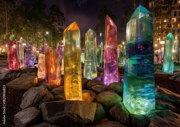 Obraz Illuminated crystal garden shines at night