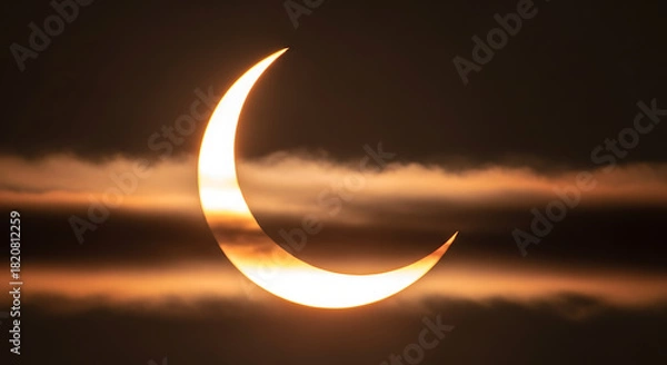 Fototapeta Crescent Sun During Solar Eclipse With Wispy Clouds.