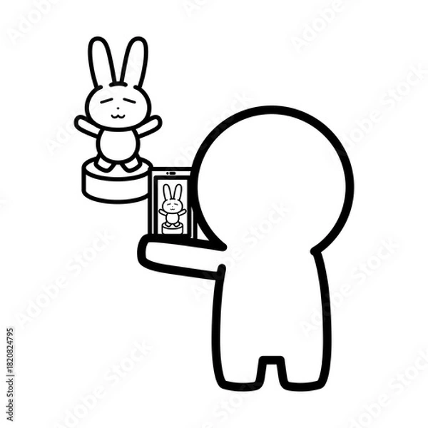 Obraz ぬいぐるみをスマートフォンで撮影する人物　イラスト