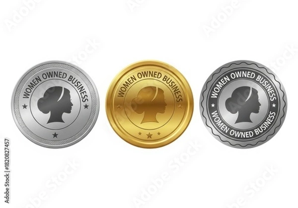 Obraz Three poker chips in gold silver and bronze with spade symbols on a white background