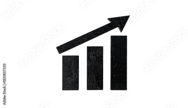 Fototapeta A black bar graph pointing upwards, representing growth against a black background