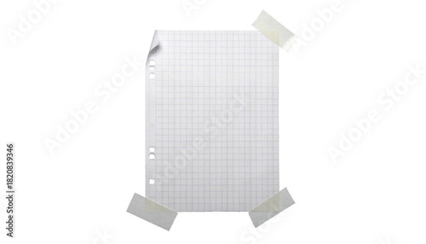 Fototapeta A grid-lined paper sheet is taped to a surface, with tears along the left edge