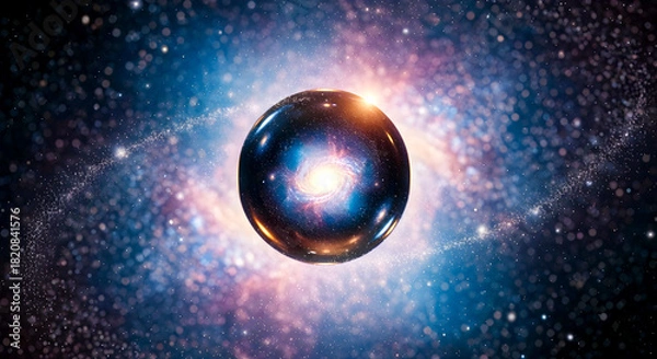 Fototapeta Cosmic Glass Orb Floating Through a Vibrant Galaxy With Nebula and Stellar Glow
