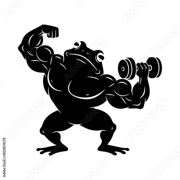 Obraz Bodybuilder Frog Silhouette Vector - Flex Dumbbell Pose