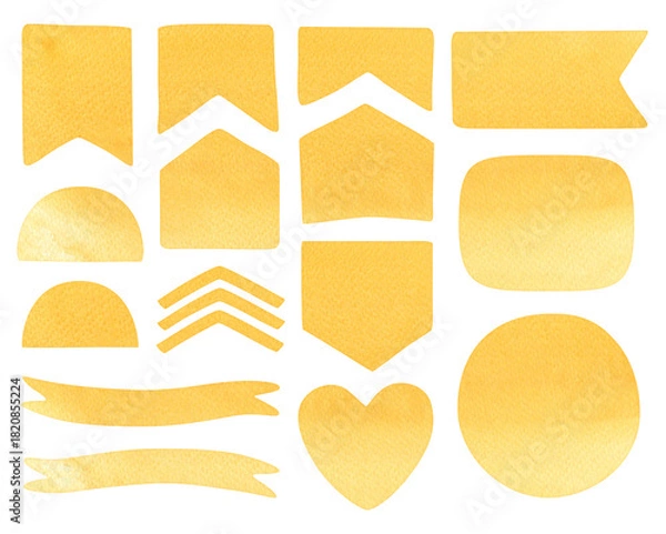 Fototapeta A collection of hand-painted Yellow Watercolor Shapes Set – Abstract Hand-Painted Design Elements isolated on a white background
