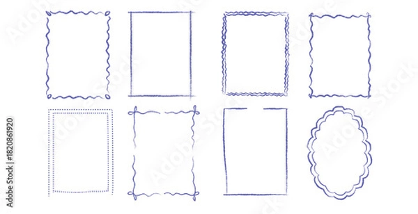 Obraz Collection of hand drawn blue frames and borders for decoration and design projects