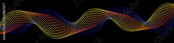 Fototapeta Rainbow colored wavy lines with dynamic patterns on a black background, a modern and energetic look.