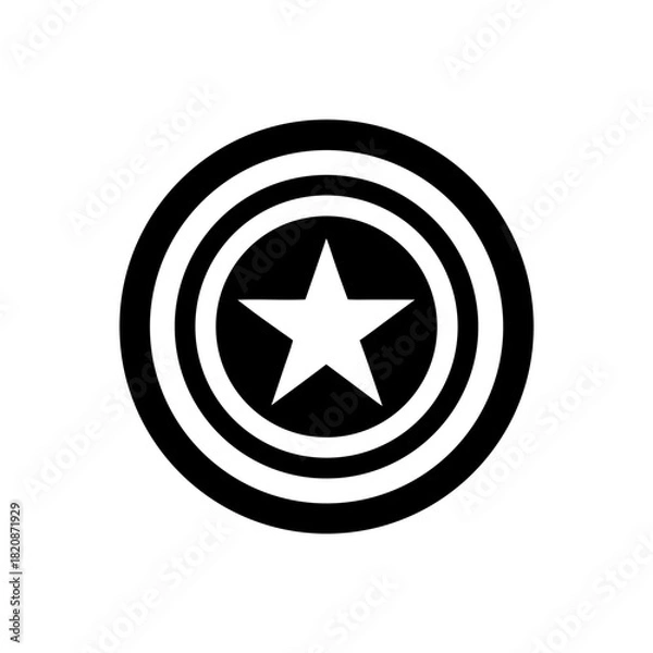 Obraz Black and white shield with star in the center art on transparent background silhouette