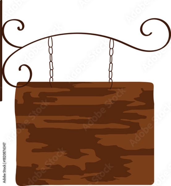 Fototapeta Rustic Wooden Sign Hanging on Wrought Iron Chain Vector
