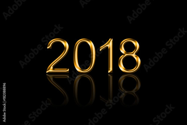 Obraz Golden 2018 with Reflection on Black Background