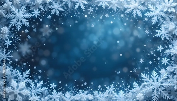 Fototapeta snowflake and frost frame with ice cold elements. White winter decoration design with celebration