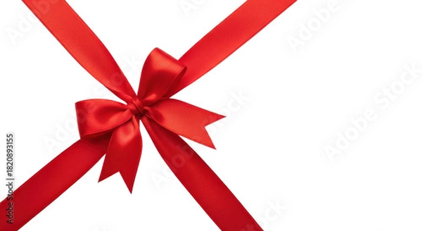 Fototapeta Red satin gift ribbon bow and diagonal straps isolated PNG with Transparent Background