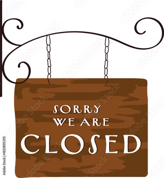 Fototapeta Rustic Closed Sign Hanging on Wrought Iron Chain Vector