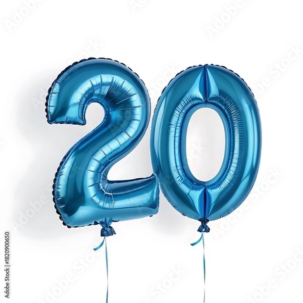 Fototapeta Two shiny blue number 20 balloons isolated on white background