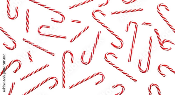Fototapeta Scattered Red and White Striped Candy Canes Repeating Pattern isolated PNG with Transparent Background