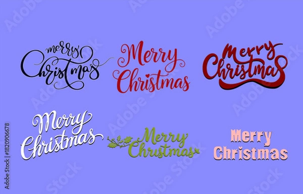Obraz Merry Christmas Lettering Bundle Six Styles Design Template