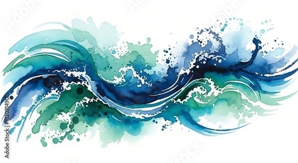 Fototapeta Abstract watercolor splash of ocean waves isolated on white background