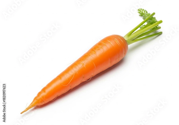 Fototapeta A fresh, vibrant orange carrot, healthy and nutritious, perfectly isolated on a pristine white background, highlighting its natural texture and crispness