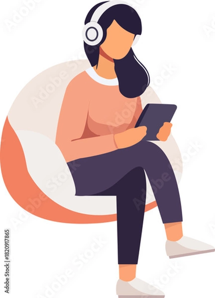 Fototapeta Woman Sitting and Relaxing While Using a Tablet