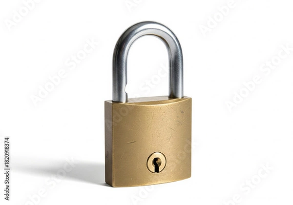 Fototapeta Secure your valuable assets with this gleaming brass padlock, a universal emblem of protection, ensuring the integrity and privacy of all your confidential information