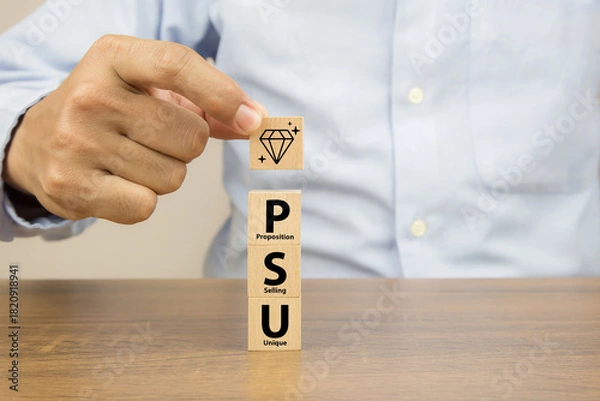 Obraz Unique selling proposition (USP), marketing strategy concept. The competitive advantage of product and service and attract customers. Differentiate from the competition, unique benefits and features.