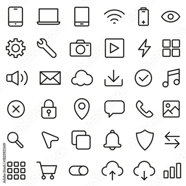 Fototapeta A set of linear icons for mobile interfaces.
