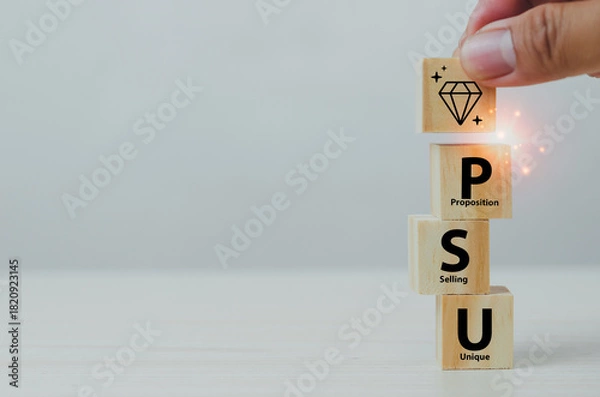 Fototapeta Unique selling proposition (USP), marketing strategy concept. The competitive advantage of product and service and attract customers. Differentiate from the competition, unique benefits and features.