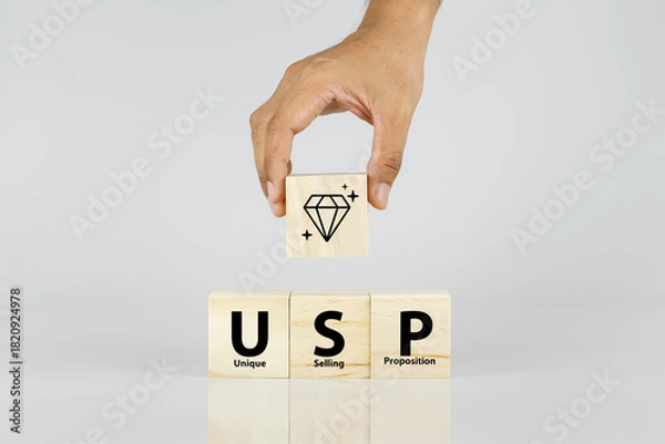 Fototapeta Unique selling proposition (USP), marketing strategy concept. The competitive advantage of product and service and attract customers. Differentiate from the competition, unique benefits and features.