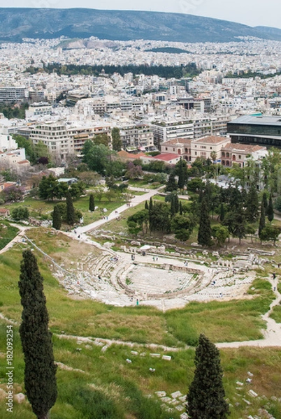 Fototapeta Panoramic view of theater of Dionysus in Athens Greece where is built at the foot of the Athenian Acropolis