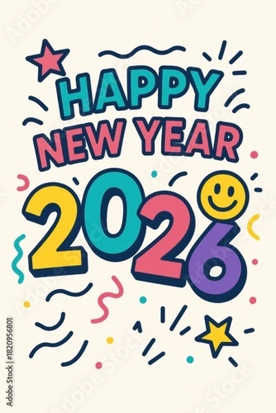Fototapeta Happy new year 2026 greeting card illustration