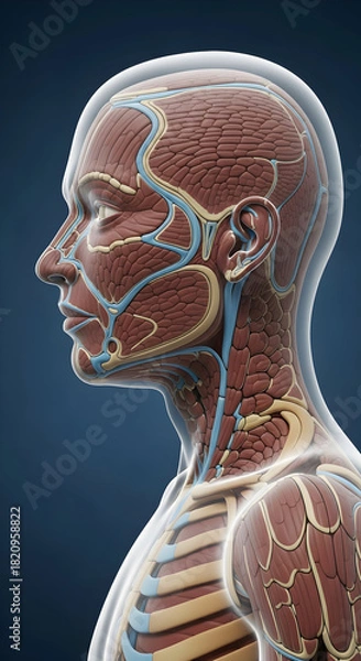 Fototapeta Studying Head and Torso Anatomy with Veins and Muscles