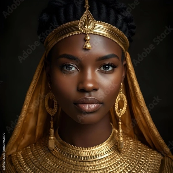 Obraz Opulent Portrait of an African Kushite Woman Adorned in Pure Gold