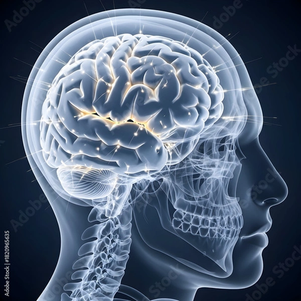 Fototapeta Human Brain Activity X-ray View, Science and Medicine Illustration