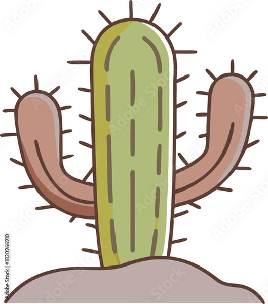 Obraz Prominent Green Cactus Vector Illustration with Distinct Brown Side Arms, Symbolizing Resilience, Strength, and Drought Resistance